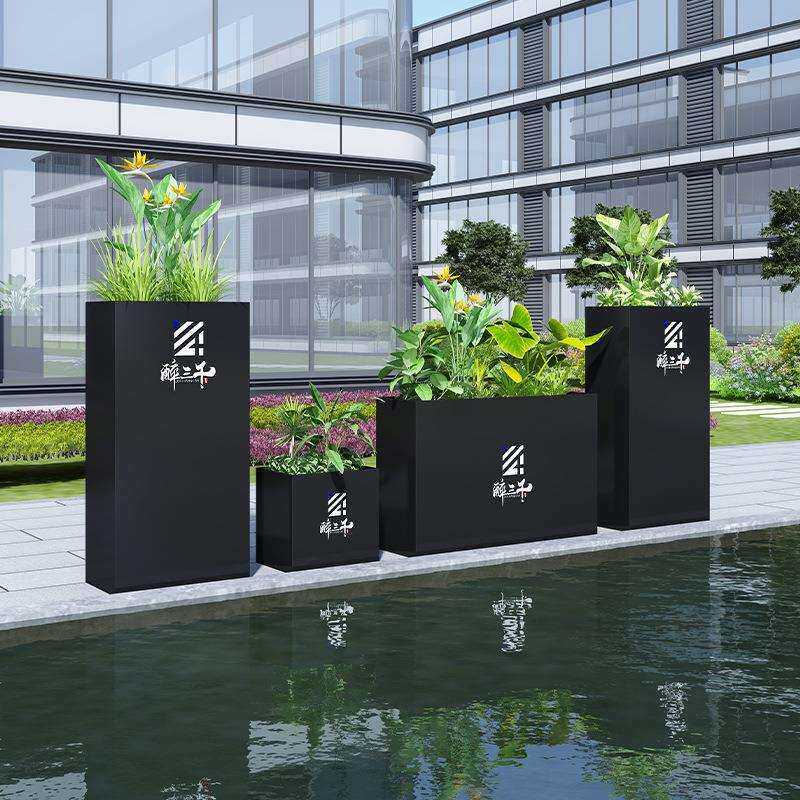 户外花箱组合长方形铁艺围栏花圃围挡室外不锈钢花盆庭院种植花槽