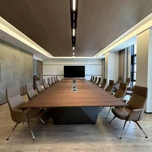 新中式会议室胡桃木实木办公会议桌现代简约大型办公室长桌接待桌