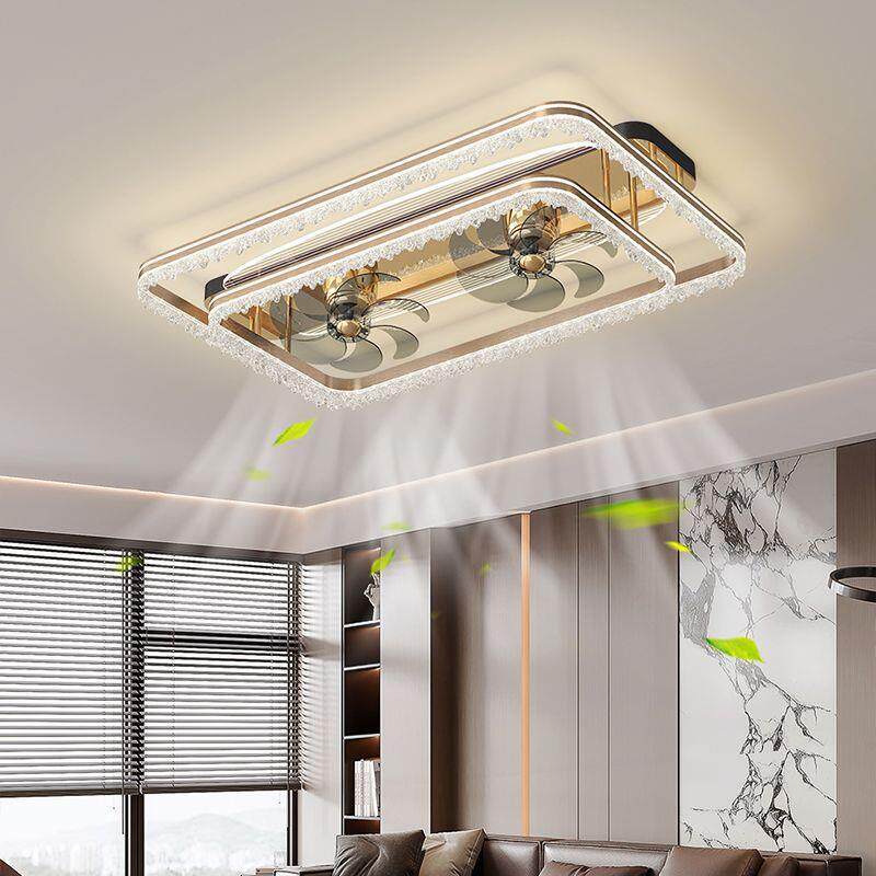 客厅风扇灯吸顶灯意式创意极简高端冰裂纹餐厅摇头静音一体电扇灯