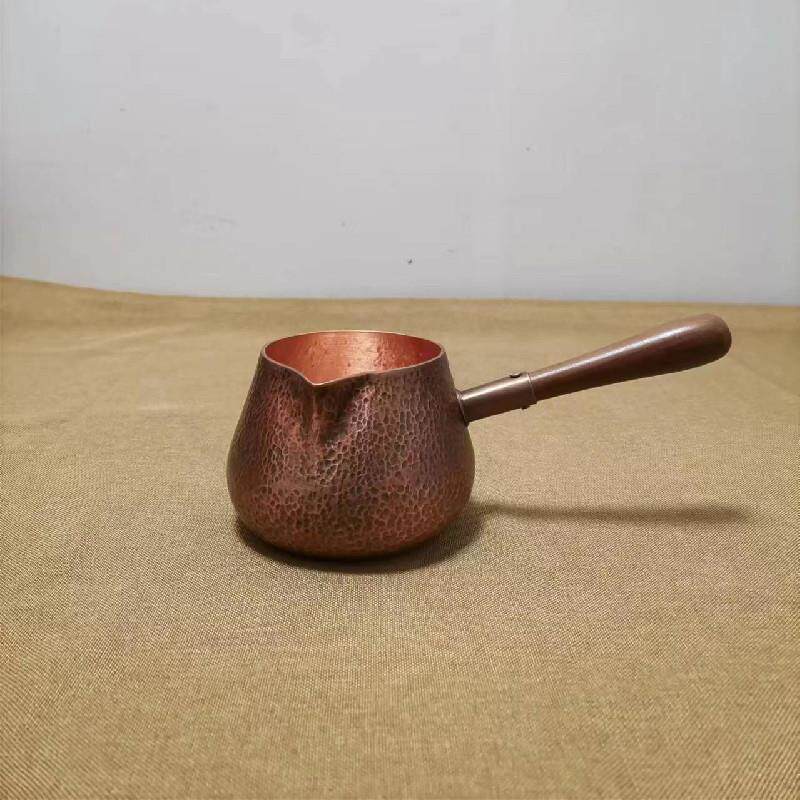 纯铜杯分茶器纯手工锤点侧把煮茶罐罐茶壶公道杯烤茶罐电碳铜炭炉