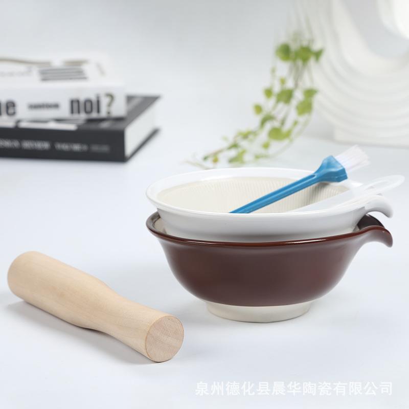 日式陶瓷研磨碗宝宝辅食餐具碾磨器婴儿果蔬米糊食物研磨器打磨碗