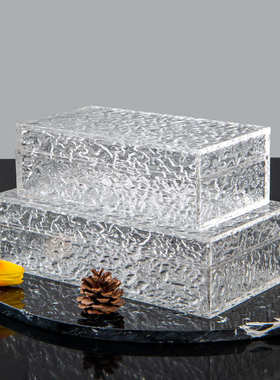 现代简约轻奢透明首饰盒收纳摆件 样板房客厅茶几办公桌软装饰品