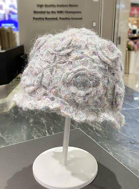 帽子氛围感旅游立体花朵套头帽手工钩织透气百搭包头帽女针1013d