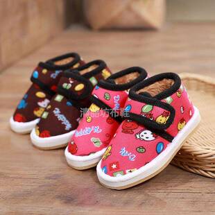 冬季保暖羊毛衬里加厚男童鞋手工防滑1-3-9岁女童底裤童鞋