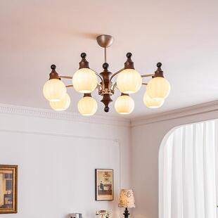 中古风白蜡木客厅吊灯法式 主卧室魔豆灯casagd 复古实木餐厅灯美式