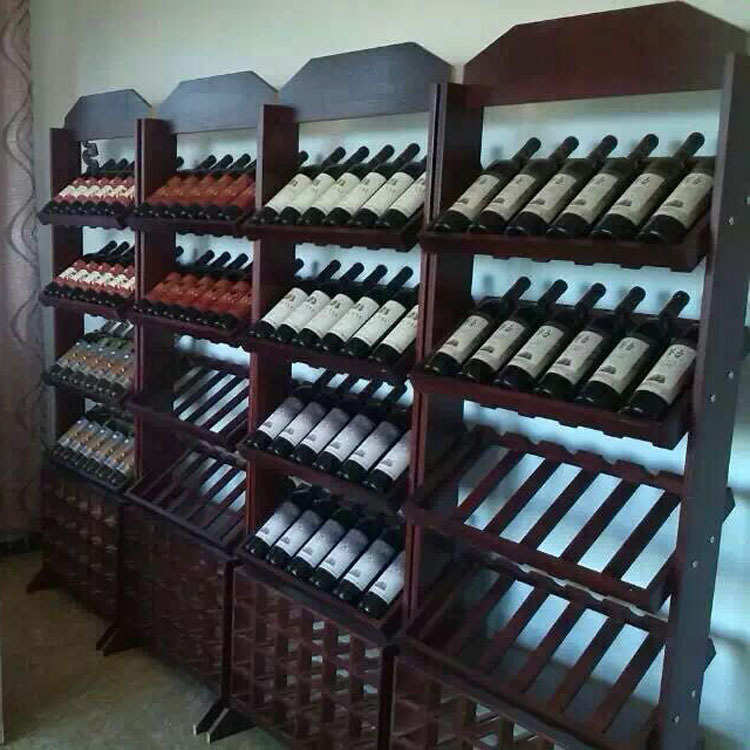 厂家直置地式木质红酒架 56瓶蜂窝展示架三层 定制木质红酒架子