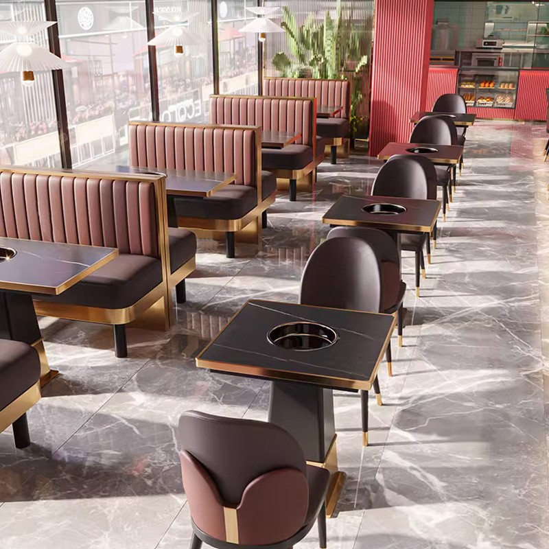 网红西餐厅不锈钢软包卡座沙发餐饮店饭店火锅烤肉店轻奢桌椅组合