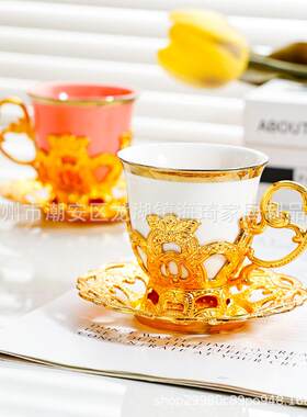 陶瓷咖啡杯碟套装镀金色马克杯家用杯子北欧简约牛奶杯下午茶杯