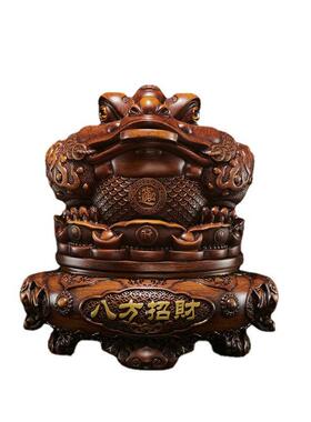 金蟾招财木纹摆件八方来财中式玄关办公室树脂工艺品开业乔迁礼物