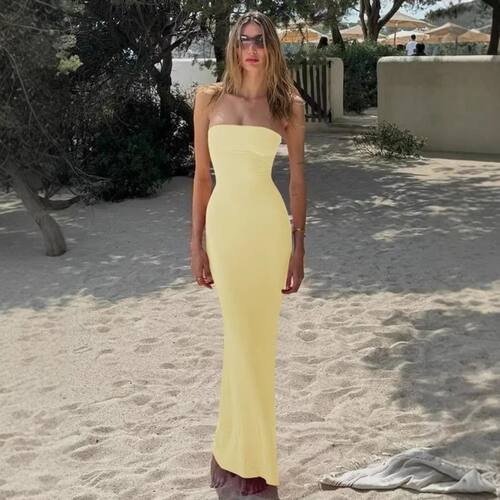 Women's Solid Backless Lace Up Tube Elegant Knit Dress