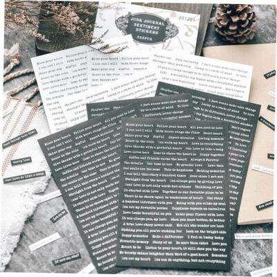 8Sheets Black White Words Phrase Stickers Scrapbooking 贴纸