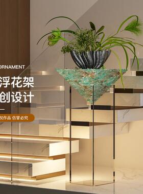 意式奢华大理石悬浮花架酒店展示架高端沙发旁电视柜落地