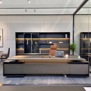 高档老板桌总裁桌现代轻奢董事长办公室创意双侧柜经理大班台带灯