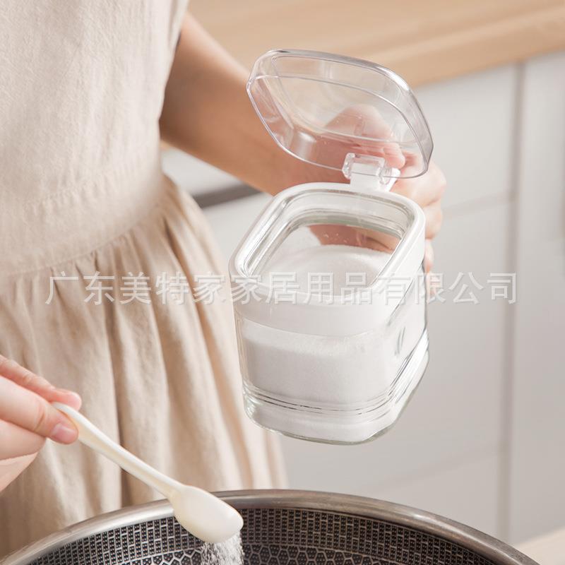 玻璃味罐透明调厨房用佐品烧烤调罐6390调料盒盐盒调料味罐带勺子