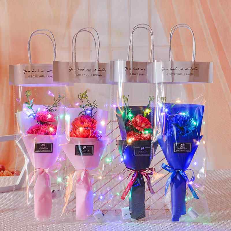 新款直销七夕礼品3朵香皂花仿真康乃馨花束礼盒玫瑰花肥皂花教师