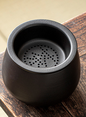 黑陶茶渣缸茶洗建水过滤带盖废水缸孟大号桌面垃圾桶茶水分离