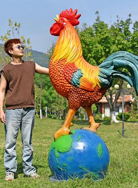 户外彷真发光大公鸡玻璃纤维母鸡雕塑休闲 农场炒鸡店门口动物装
