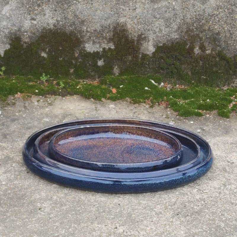 吸水石底座盆假山盘景水培植物禅意简约中式造景花盆3件套椭圆盆