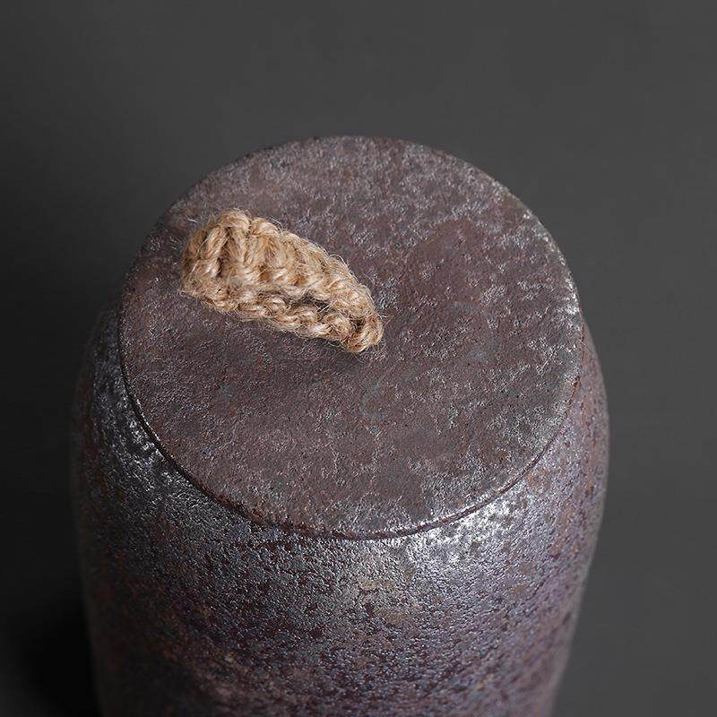 封复古陶瓷叶茶叶罐粗陶密罐桶一斤装茶家铁锈直桶用大号陶瓷罐陶