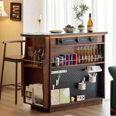 北美黑一胡桃木YTU家吧台实木吧全台小户型客厅隔断收纳置物用体