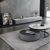 美茶馨居意式 茶极简岩板茶几现XNJ代客厅小户型几多功能旋转圆形