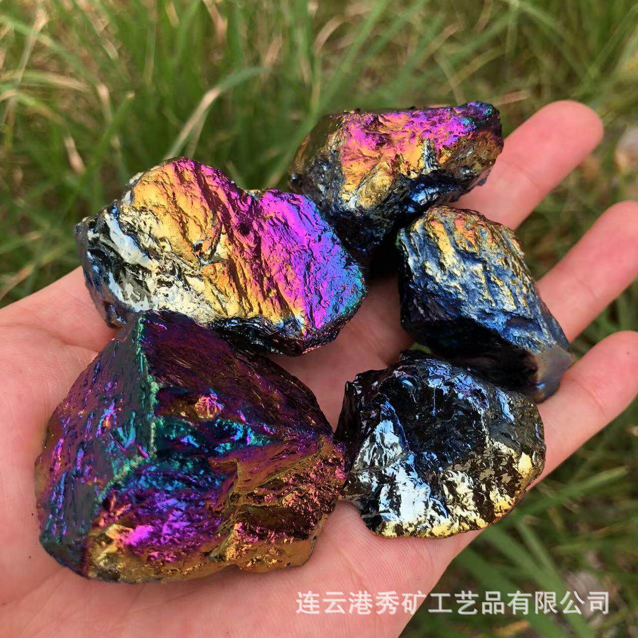 跨境热卖天然水晶电镀七彩原石电镀水晶原石碎石