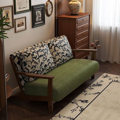 复古实木双人沙发小户型厅室中发古风公寓布艺沙卧民宿客小TMP沙