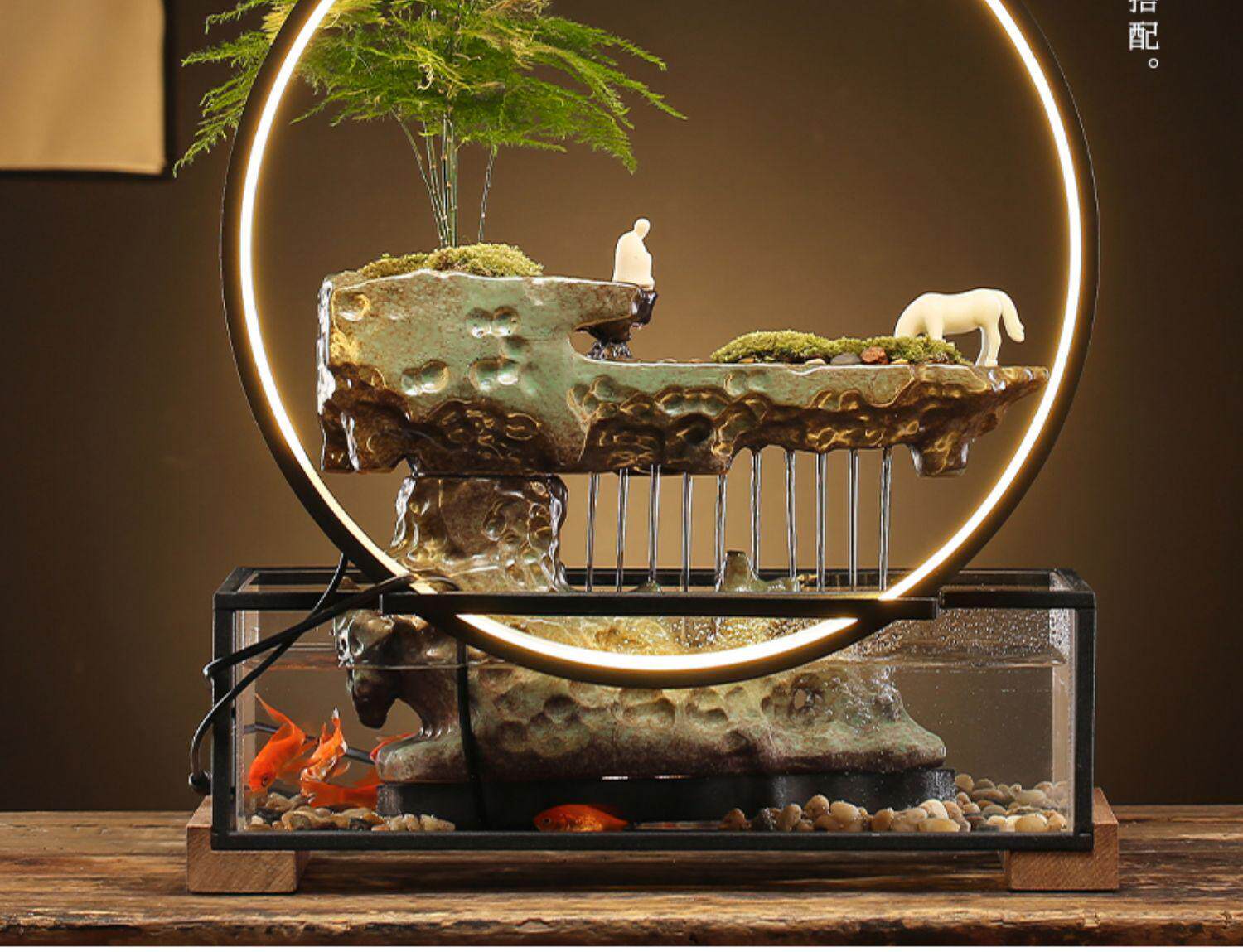 Декорации водные 循环流水器生财客厅创意摆件办公室小型鱼缸桌面景观招财开业礼品