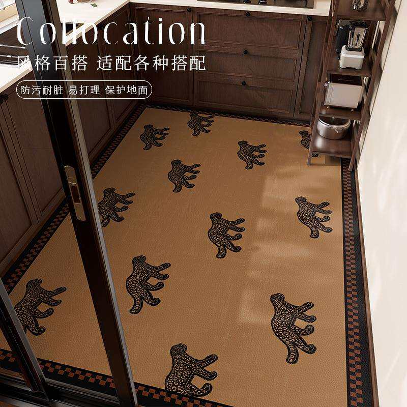 中古风厨房整铺地垫大面积全铺防滑防油可擦免洗耐脏pvc皮革脚垫