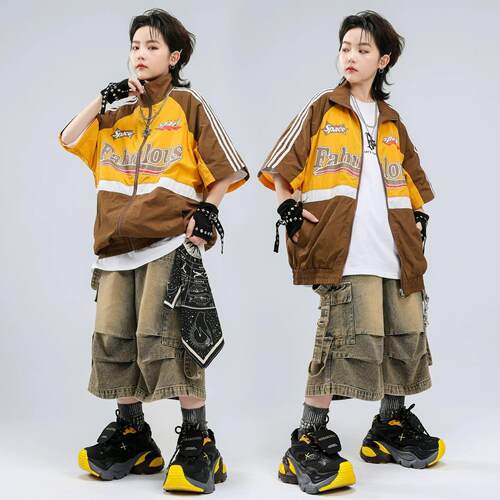 儿童街舞潮服套装幼儿机车架子鼓演出服男童嘻哈hiphop表演服装夏