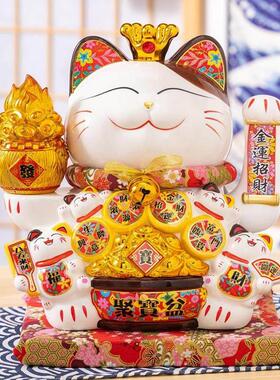 招财猫摆件开 业店铺摆件八方来财白色陶瓷创意礼品电动摇手发财