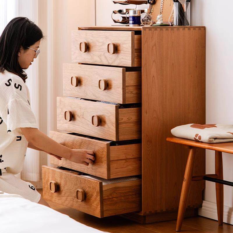 樱桃木果室五斗柜卧床尾储物方柜客厅靠墙中古柜实木无品牌/纳收