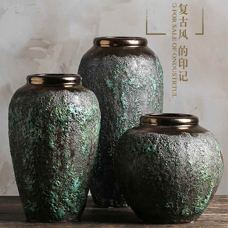 景德镇做旧法师老庄花盆陶罐创意复古插干花客厅花瓶陶瓷摆件包邮