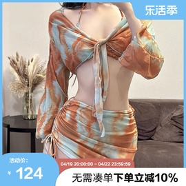 omom2024春夏比基尼泳衣女四件套性感BIKINI小胸聚拢沙滩泳装