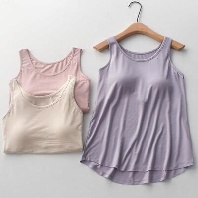 2025年带胸垫无袖背心女夏季莫代尔薄款免穿文胸家居服睡衣吊带