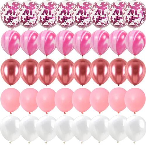 40 Pcs Blue Set Agate Marble Balloons Silver Confetti Balloo