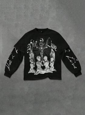 Hooded Sweatshirt with Child Prayer Print Multicolor