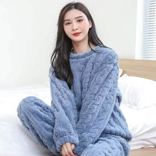 冬季睡衣外穿加厚睡衣女款厚套头简约学生保暖甜美新款防寒