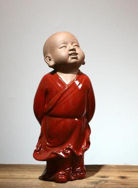 正品家居可爱办室桌面小和尚陶瓷公摆件视柜装饰客家居电摆设厅品