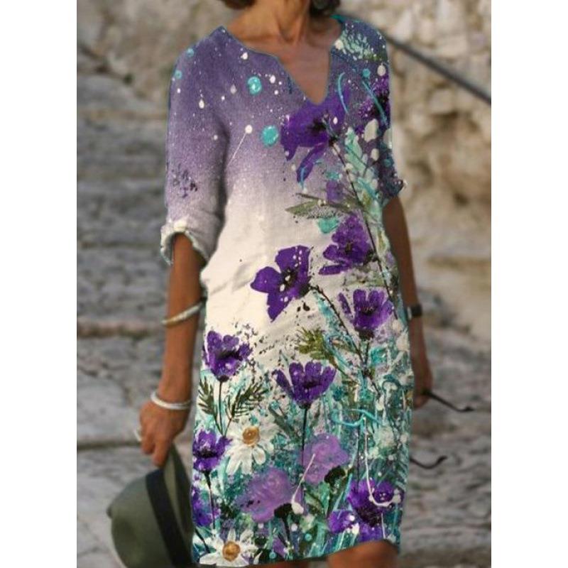 skirt rendering V-neck mid-waist A-line fashionable Flower