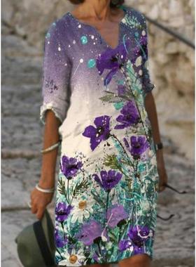 skirt rendering V-neck mid-waist A-line fashionable Flower