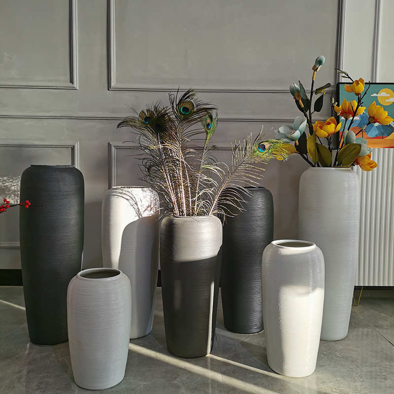 黑白落地花瓶陶瓷简约现代水培装饰摆件多肉大花盆景德镇景观瓶