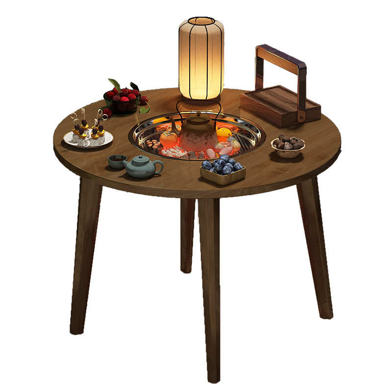 围炉煮茶桌烤火炉套装户外阳台火锅烧烤家用小圆桌子室内器具全套