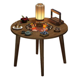 围炉煮茶桌烤火炉套装户外阳台火锅烧烤家用小圆桌子室内器具全套