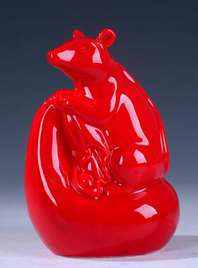 高档大小号陶瓷12生肖风鼠卧牛虎兔蛇马羊猴器鸡龙狗猪摆件瓷红色