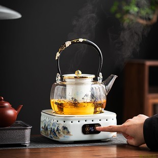 珐琅彩电陶炉电茶炉触控蒸汽煮茶底座智能烧水壶手柄提梁壶煮茶器