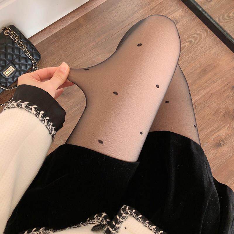 春秋黑色波点丝袜女加绒加厚黑腿神器假透肉打底裤袜连裤袜1225u