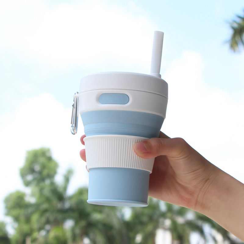 旅行折叠杯硅胶耐高温户外随行便携吸管水杯伸缩环保刷牙漱口杯子