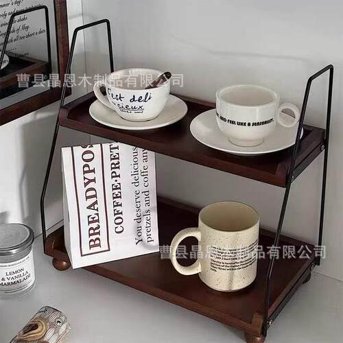 复古铁艺置物架多用途双层杯架厨房台面调料罐收纳展示支架