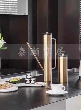 样板房售楼部现代简约设计师款厨房桌面不锈钢咖啡壶托盘组合摆件